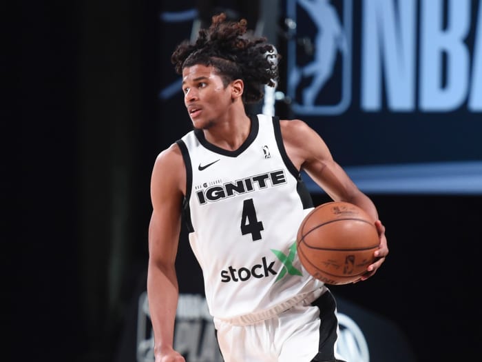 Jalen Green #4 of Team Ignite handles the ball during the game against the Raptors 905 during the NBA G League Playoffs on March 8, 2021